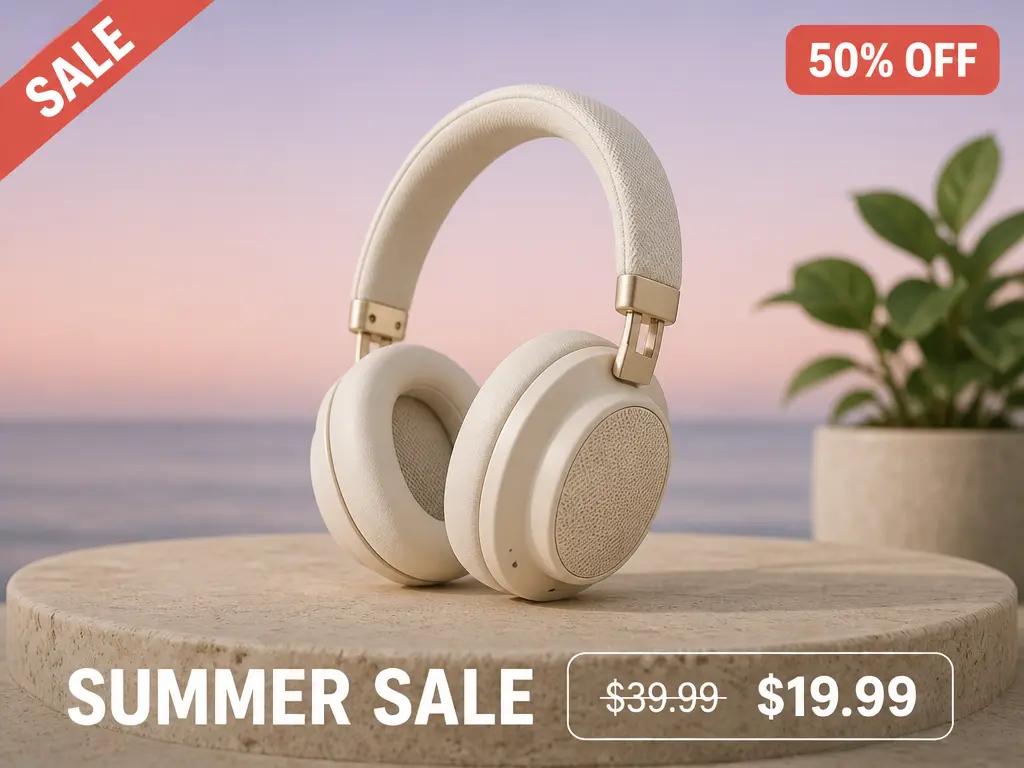 50%割引を告知する夏のヘッドホンセール広告