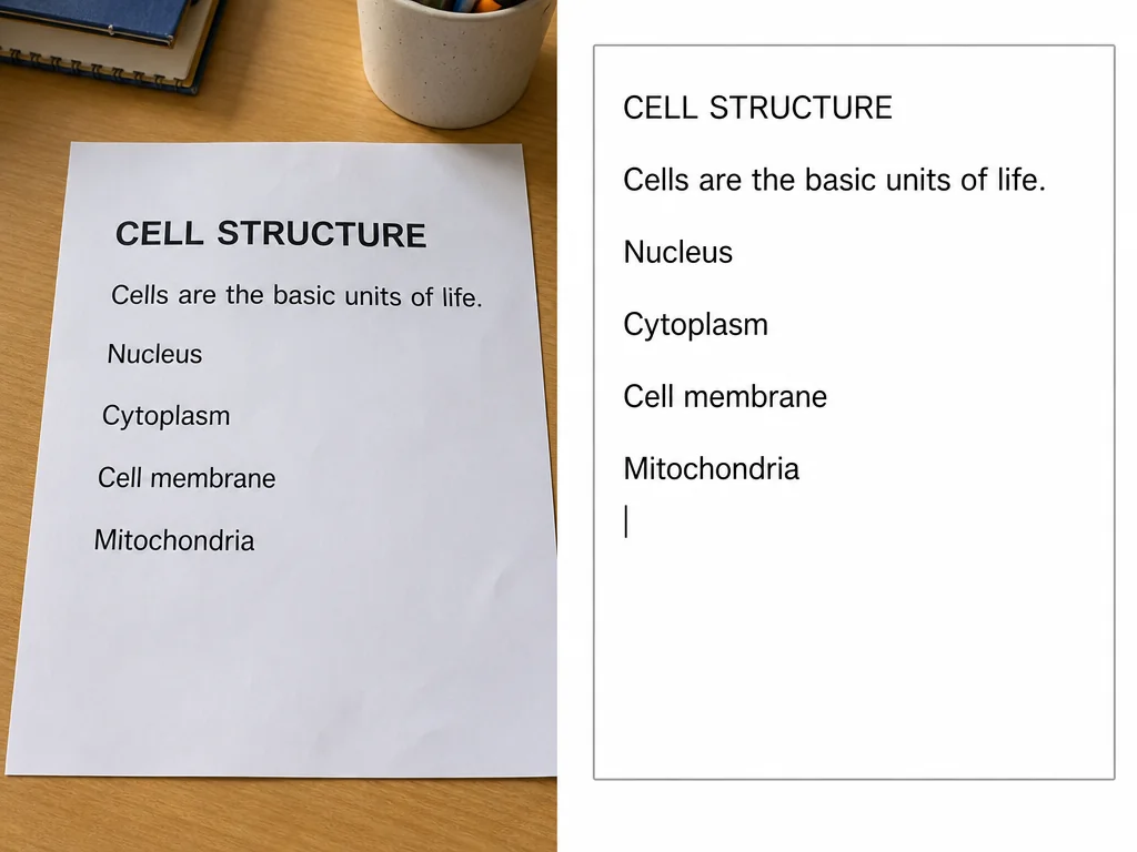 Cell Structure handout text extracted into organized study notes.