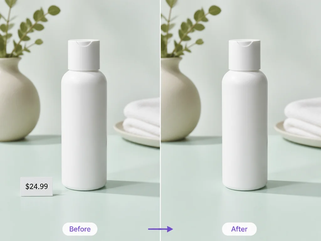 Price sticker removed from a clean product photo