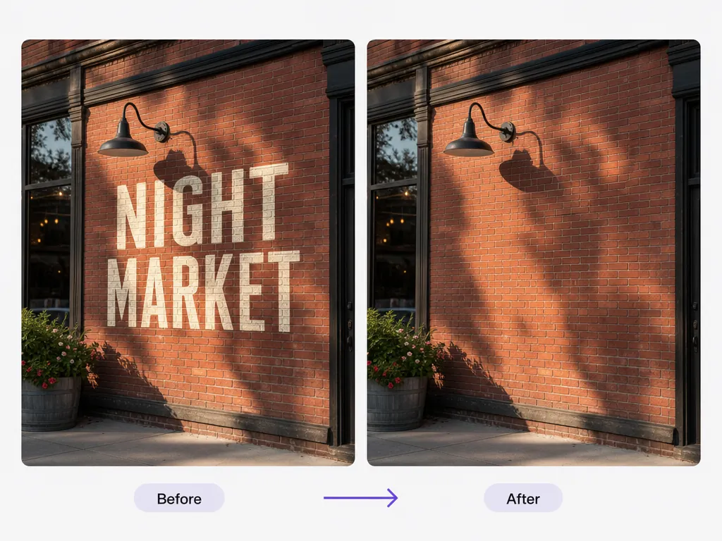 Text removed from a brick wall with the background restored